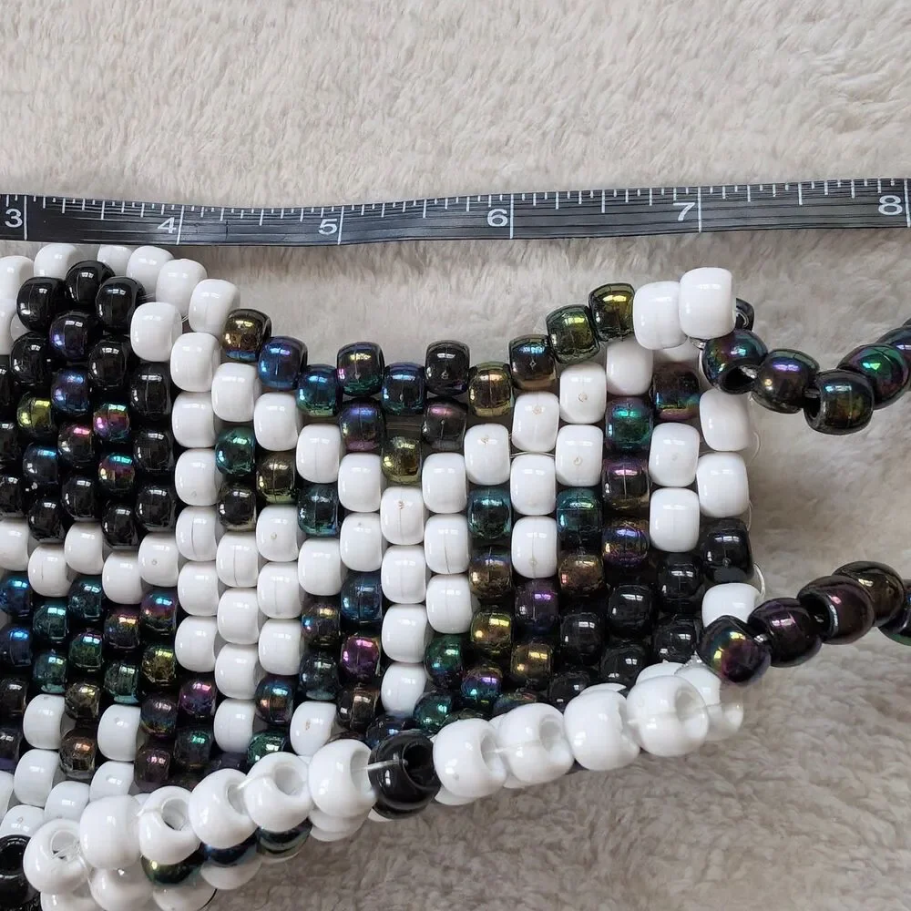 Pony Bead Kandi Half Face Mask Unisex Adult White Black Patterned